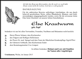 Traueranzeige von Else Krautwurm von Südthüringer Presse