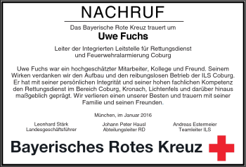 Traueranzeige von Uwe Fuchs von Neue Presse Coburg