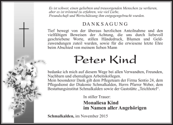 Traueranzeige von Peter Kind von Südthüringer Presse