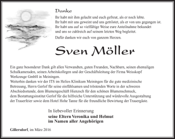 Traueranzeige von Sven Möller von Südthüringer Presse