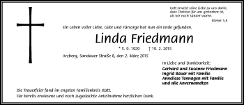 Traueranzeige von Linda Friedmann von Frankenpost