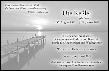Traueranzeige von Ute Keßler von Südthüringer Presse