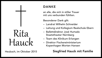 Traueranzeige von Rita Hauck von Neue Presse Coburg