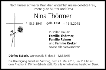 Traueranzeige von Nina Thörmer von Neue Presse Coburg