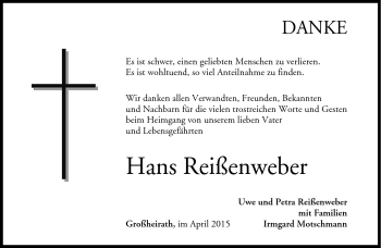 Traueranzeige von Hans Reißenweber von Neue Presse Coburg