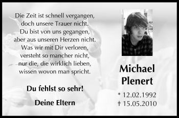 Traueranzeige von Michael Plenert von Neue Presse Coburg