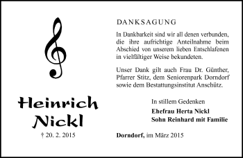 Traueranzeige von Heinrich Nickl von Südthüringer Presse