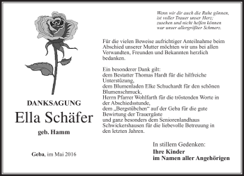 Traueranzeige von Ella Schäfer von Südthüringer Presse