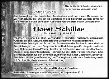 Traueranzeige von Horst Schiller von Südthüringer Presse