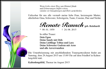 Traueranzeige von renate Rausch von Südthüringer Presse