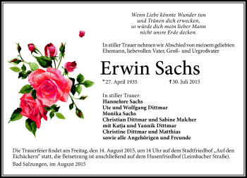 Traueranzeige von Erwin Sachs von Südthüringer Presse