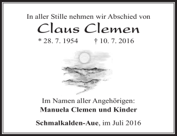 Traueranzeige von Claus Clemen von Südthüringer Presse