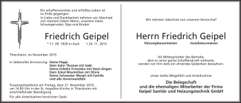 Traueranzeige von Friedrich Geipel von Frankenpost
