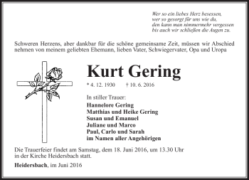 Traueranzeige von Kurt Gering von Südthüringer Presse