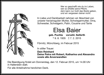 Traueranzeige von Elsa Baier von Frankenpost