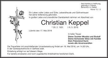 Traueranzeige von Christian Keppel von Frankenpost