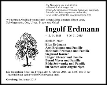 Traueranzeige von Ingolf Erdmann von Südthüringer Presse