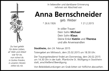 Traueranzeige von Anna Bernschneider von Neue Presse Coburg