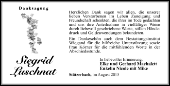 Traueranzeige von Siegrid Luschnat von Südthüringer Presse
