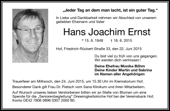Traueranzeige von Hans Joachim Ernst von Frankenpost