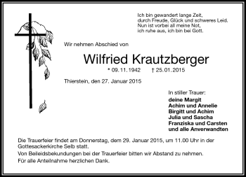 Traueranzeige von Wilfried Krautzberger von Frankenpost