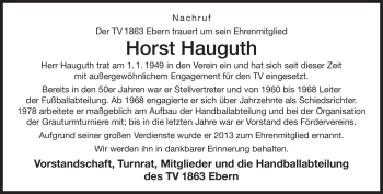 Traueranzeige von Horst Hauguth von Neue Presse Coburg