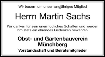 Traueranzeige von Martin Sachs von Frankenpost