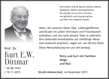 Traueranzeige von Kurt Dittmar von Südthüringer Presse