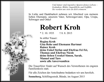 Traueranzeige von Robert Kroh von Südthüringer Presse