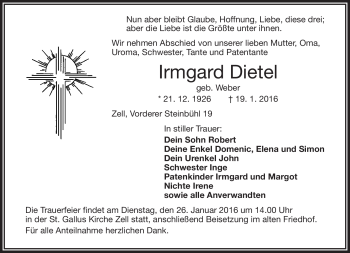 Traueranzeige von Irmgard Dietel von Frankenpost