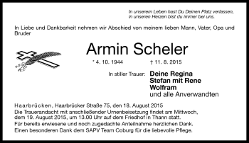 Traueranzeige von Armin Scheler von Neue Presse Coburg