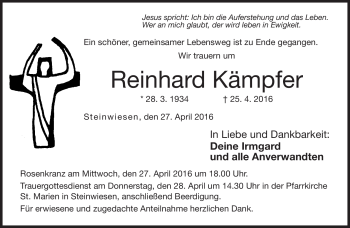 Traueranzeige von Reinhard Kämpfer von Neue Presse Coburg