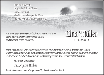 Traueranzeige von Lina Müller von Südthüringer Presse