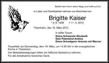 Traueranzeige von Brigitte Kaiser von Frankenpost