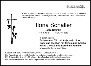 Traueranzeige von Ilona Schaller von Neue Presse Coburg