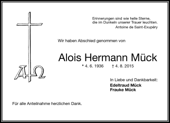 Traueranzeige von Alois Hermann Mück von Frankenpost