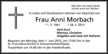 Traueranzeige von Anni Morbach von Frankenpost