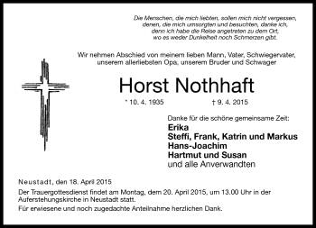 Traueranzeige von Horst Nothhaft von Neue Presse Coburg