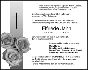 Traueranzeige von Elfriede Jahn von Frankenpost