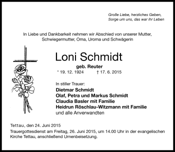 Traueranzeige von Loni Schmidt von Neue Presse Coburg