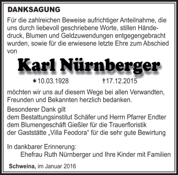 Traueranzeige von Karl Nürnberger von Südthüringer Presse