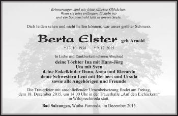 Traueranzeige von Berta Elser von Südthüringer Presse