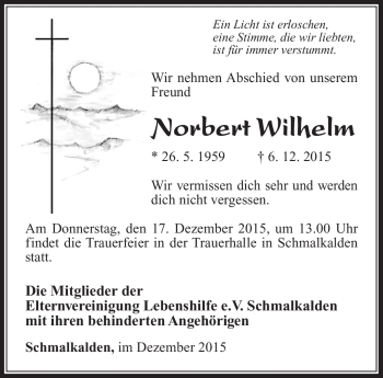 Traueranzeige von Norbert Wilhelm von Südthüringer Presse