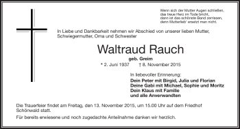 Traueranzeige von Waltraud Rauch von Frankenpost