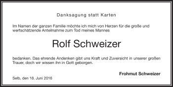 Traueranzeige von Rolf Schweizer von Frankenpost