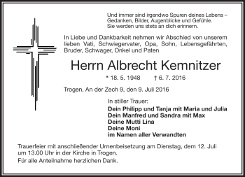 Traueranzeige von Albrecht Kemnitzer von Frankenpost