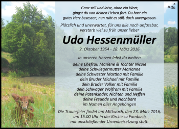 Traueranzeige von Udo Hessenmüller von Südthüringer Presse