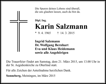 Traueranzeige von Karin Salzmann von Südthüringer Presse