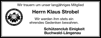 Traueranzeige von Klaus Strobel von Frankenpost