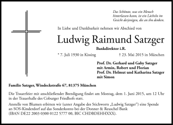 Traueranzeige von Ludwig Raimund Satzger von Neue Presse Coburg